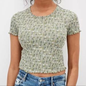 American Eagle Floral Waffle Baby Tee